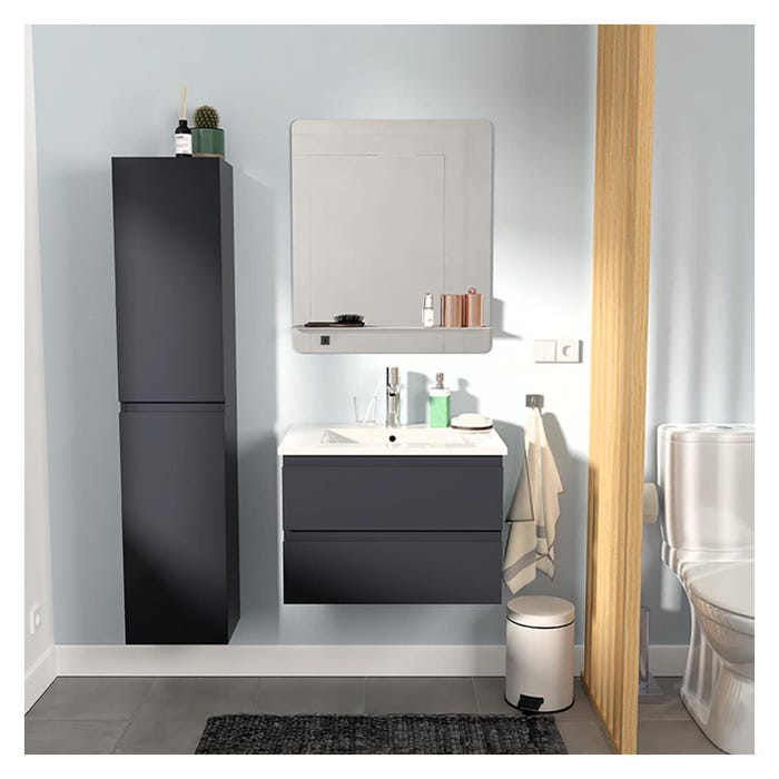 Meuble simple vasque 60cm avec vasque, miroir et colonne SORRENTO Gris