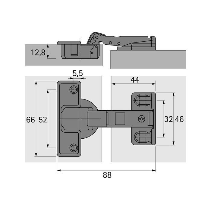 Charnière spéciale pour frigo et 582-t22 - Diametre boîtier : 35 mm - Epaisseur de porte mini : 16 mm - Ouverture : 95°