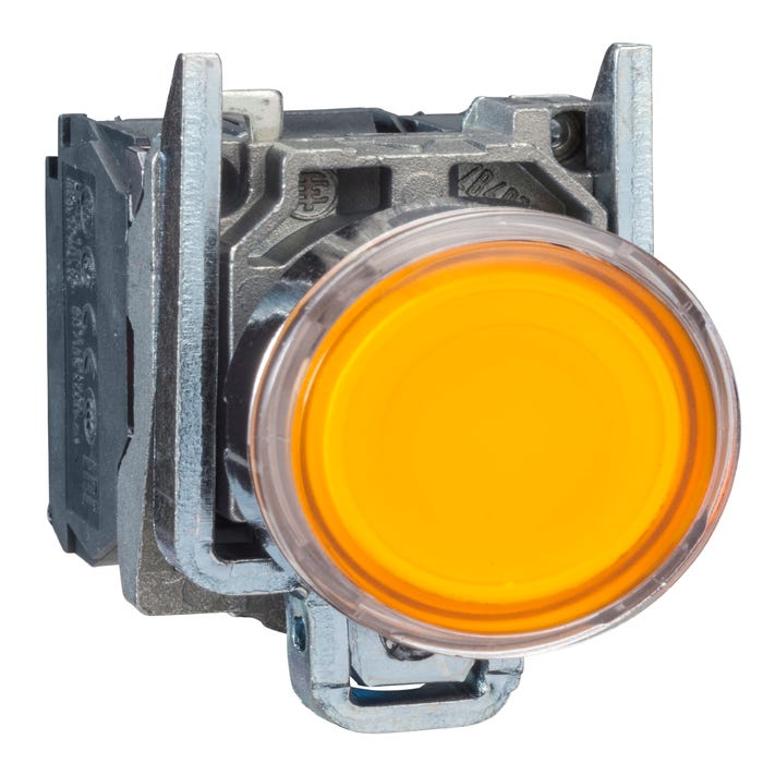 bouton poussoir lumineux - affleurant - 1no + 1nf - orange - 230v - schneider xb4bw35m5