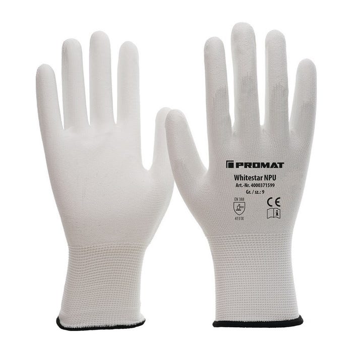 Gant Whitestar NPU taille 11 (S) blanc EN 388 catégorie EPI II nylon avec polyuré (Par 12)