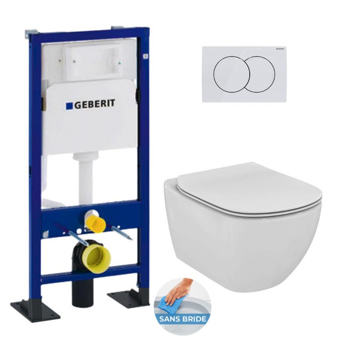 Pack WC Bati-support Geberit autoportant DUOFIX + WC suspendu Ideal Standard TESI AquaBlade sans bride + Abattant slim softclose