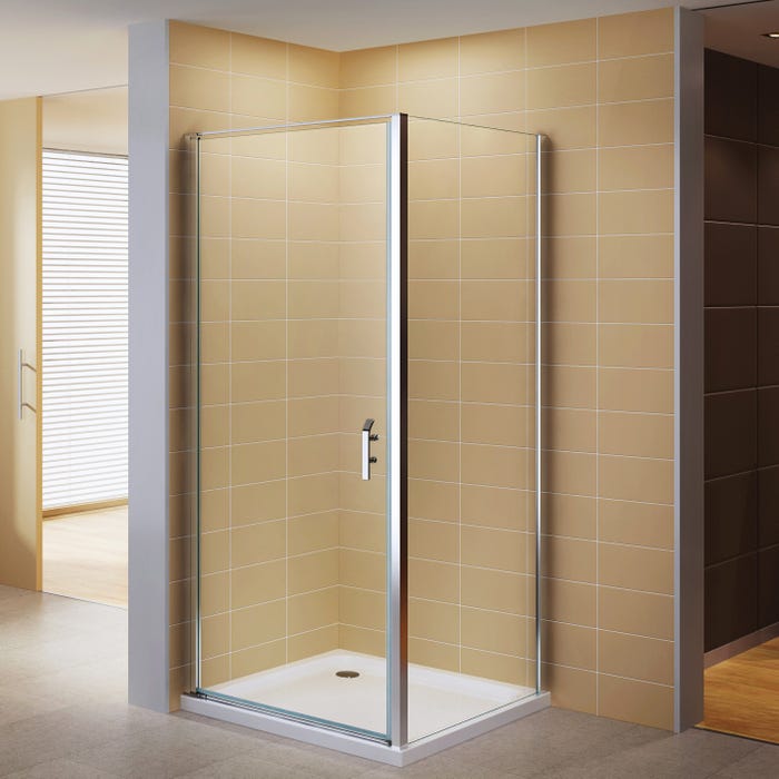 NIKY Cabine porte de douche d'angle H 195 cm verre 8 mm transparent 85 x 95 cm (porte 85)