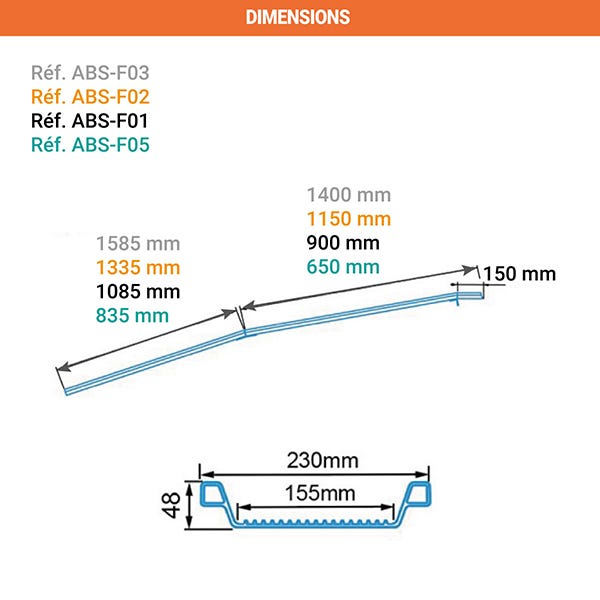 Rampe de chargement pliable - Longueur 2985mm / Largeur int. 155mm - Hauteur à franchir de 1585mm - Prix Unitaire - ABS-F03