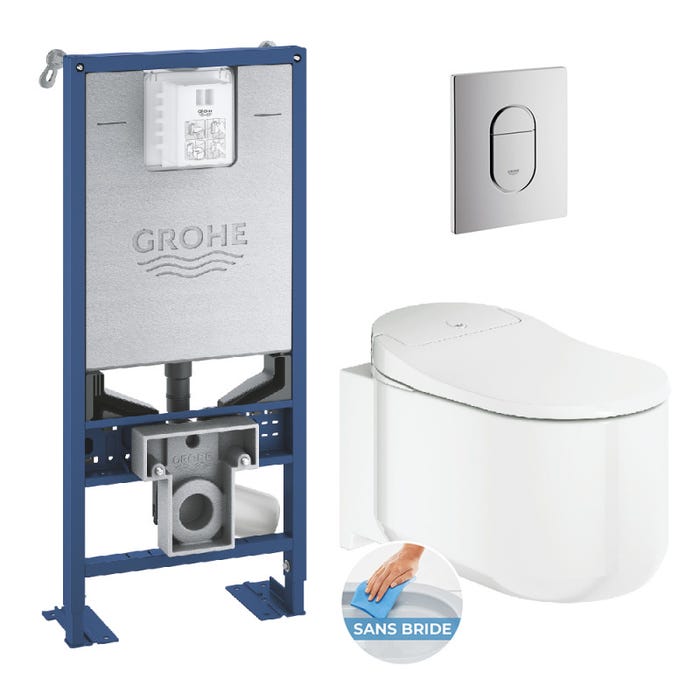 Grohe Pack WC Bâti RapidSLX autoportant + WC lavant suspendu Sensia Arena technologies SkinClean & Aquaceramic (RapidSLXautoArena)