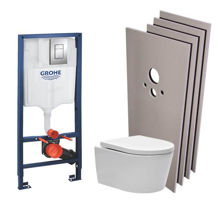 Grohe Pack WC Rapid SL + cuvette sans bride SAT, fixations cachées + plaque Skate chrome + Set habillage(RapidSL-SATrimless-sabo)