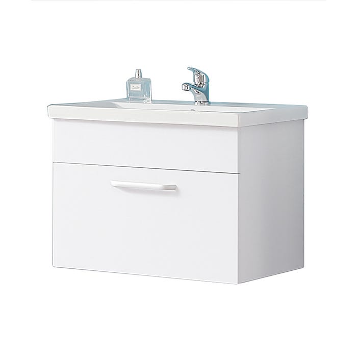 Meuble suspendu blanc avec un tiroir, 58 x 38 x 41 cm, lavabo en céramique