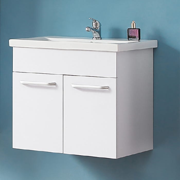 Meuble de salle de bain avec deux portes couleur blanc 58 x 38 x 50 cm, lavabo en céramique
