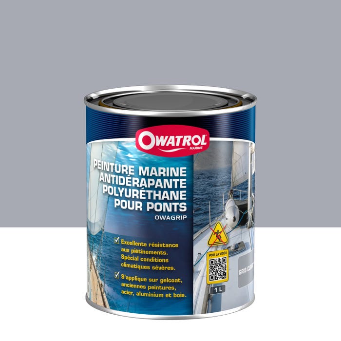 Peinture marine antidérapante polyuréthane pour ponts Owatrol OWAGRIP Gris clair (owm8) 1 litre