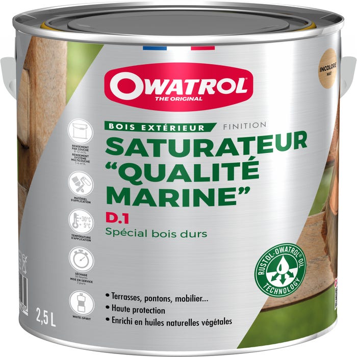 Saturateur incolore pour bois exotique - Finition mate Owatrol D1 QUALITE MARINE Incolore 20 litres
