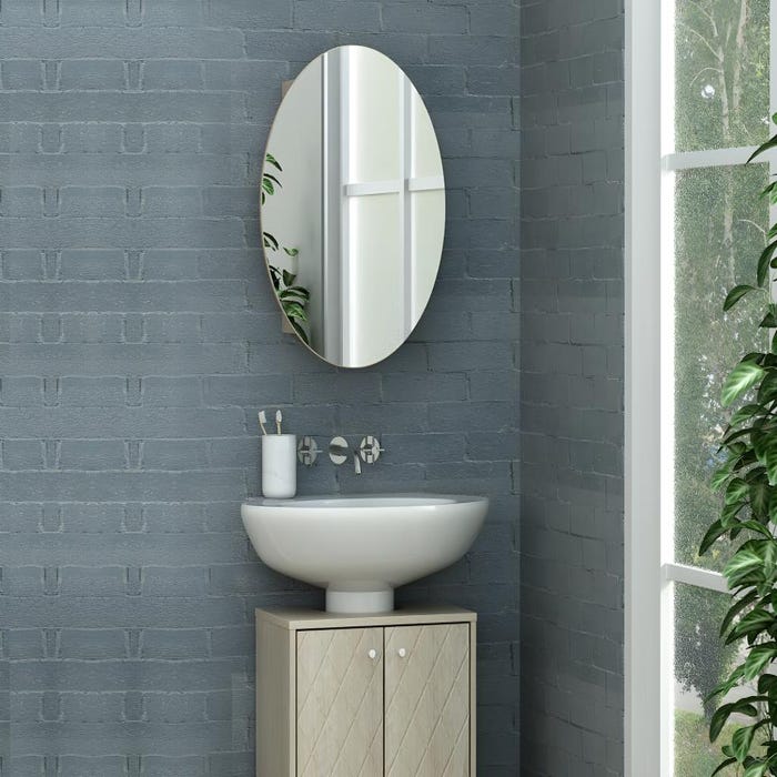 Armoire murale de salle de bain ovale avec miroir - Couleur chêne - RURI