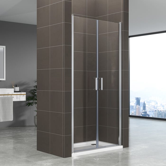 KIMI Porte de douche battante H 190 cm largeur réglable 97 à 100 cm verre 6 mm transparent