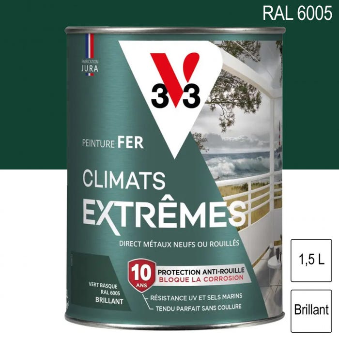 Peinture fer Climats Extrêmes RAL 6005 Vert basque brillant 1,5L V33