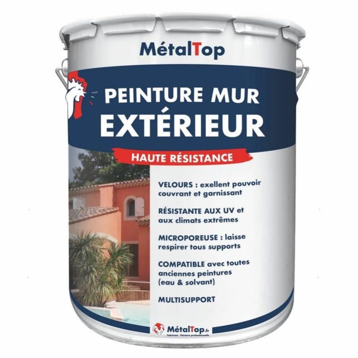 Peinture Mur Exterieur - Metaltop - Rouge signalisation - RAL 3020 - Pot 5L