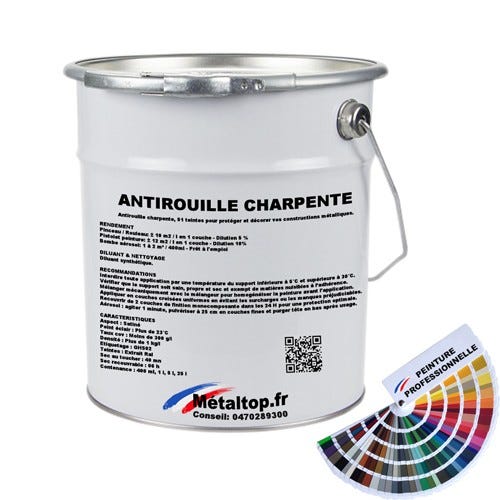 Antirouille Charpente - Metaltop - Noir signalisation - RAL 9017 - Pot 15L