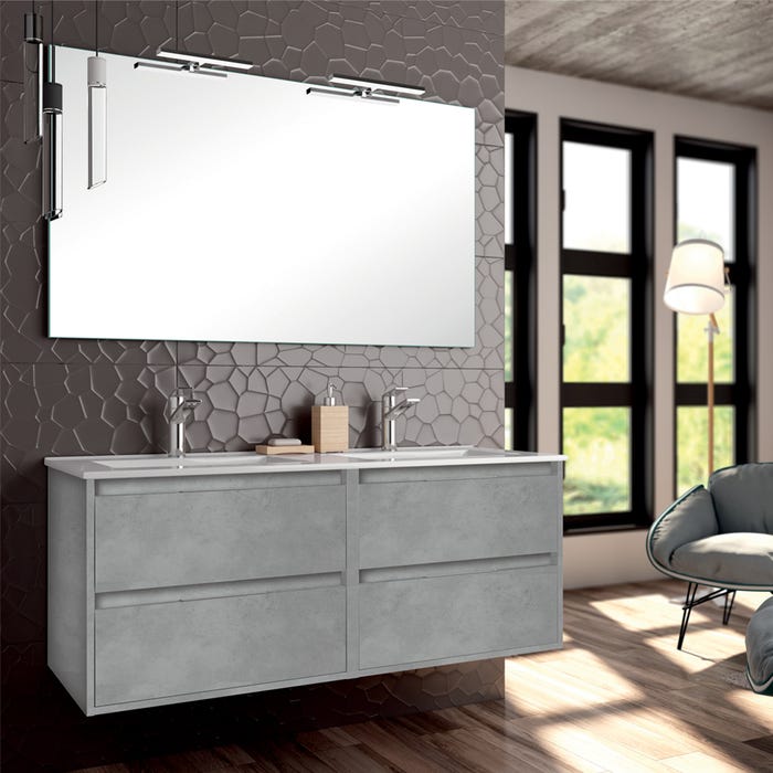 Meuble de salle de bain 120cm double vasque - 4 tiroirs - IRIS - ciment (gris)