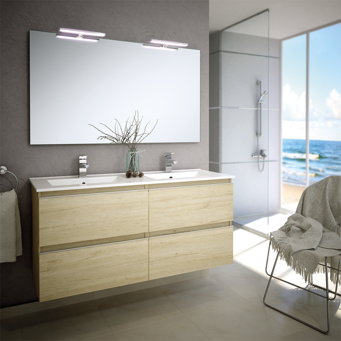 Meuble de salle de bain 120cm double vasque - 4 tiroirs - BALEA - bambou (chêne clair)