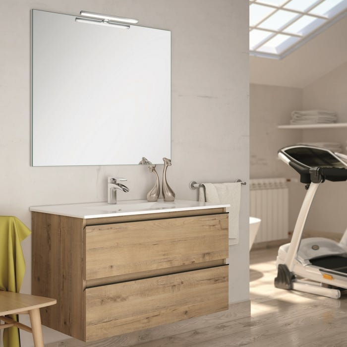 Meuble de salle de bain 80cm simple vasque - 2 tiroirs - TOURA - roble (chêne clair)