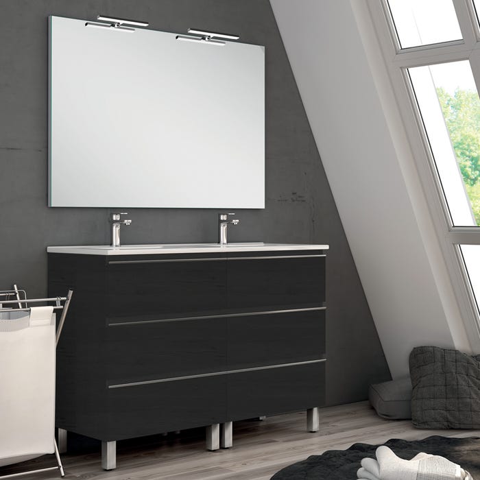 Meuble de salle de bain 120cm double vasque - 6 tiroirs - PALMA - ebony (bois noir)