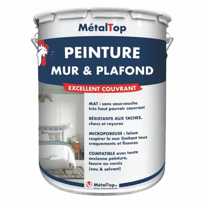 Peinture Mur Et Plafond - Metaltop - Blanc pur - RAL 9010 - Pot 5L