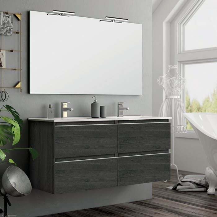 Meuble de salle de bain 120cm double vasque - 4 tiroirs - BALEA - ebony (bois noir)