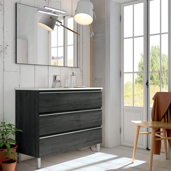 Meuble de salle de bain 60cm simple vasque - 3 tiroirs - PALMA - ebony (bois noir)