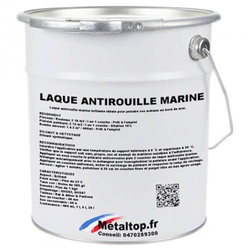 Laque Antirouille Marine - Metaltop - Bleu de sécurité - RAL 5005 - Pot 5L