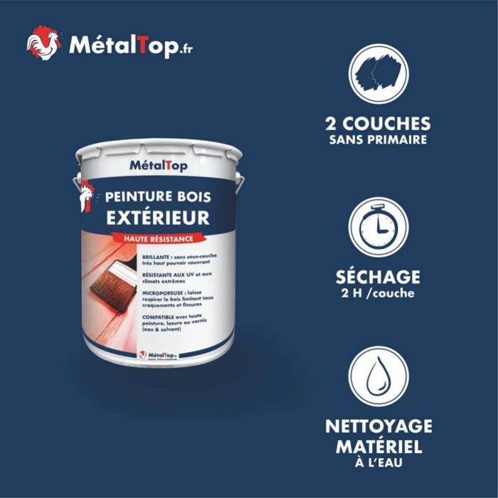 Peinture Bois Exterieur - Metaltop - Noir signalisation - RAL 9017 - Bombe 400mL