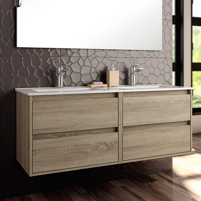 Meuble de salle de bain 120cm double vasque - 4 tiroirs - sans miroir - IRIS - cambrian (chêne)