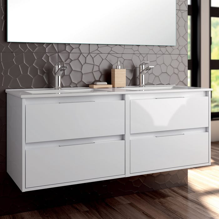 Meuble de salle de bain 120cm double vasque - 4 tiroirs - sans miroir - IRIS - blanc