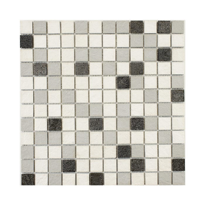 Mosaïque mixte résine & pierre 30 x 30 cm - carreau 2,5 x 2,5 cm mixte pierre et résine blanche