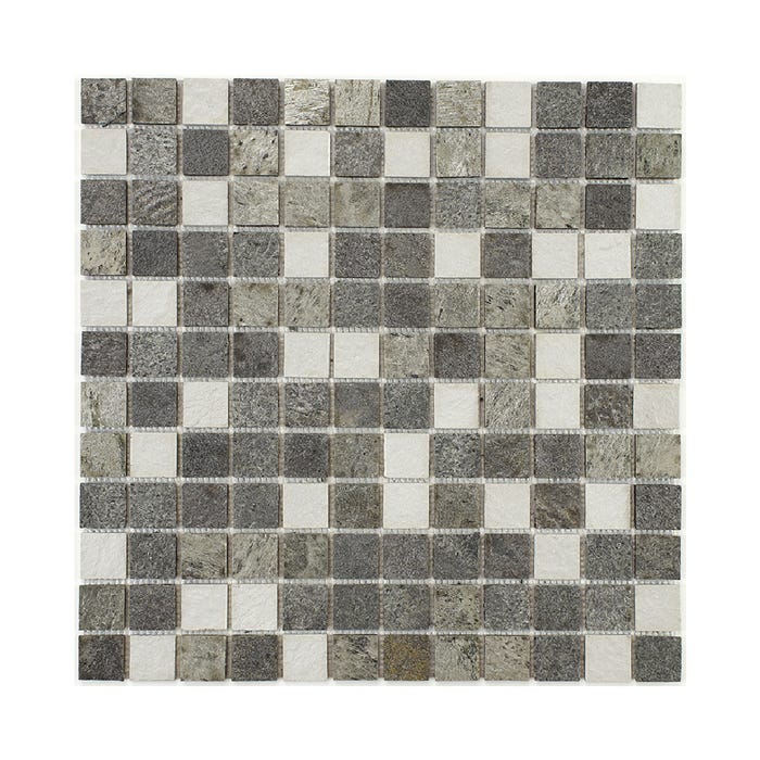 Mosaïque mixte résine & pierre 30 x 30 cm - carreau 2,5 x 2,5 cm mixte pierre résine blanc