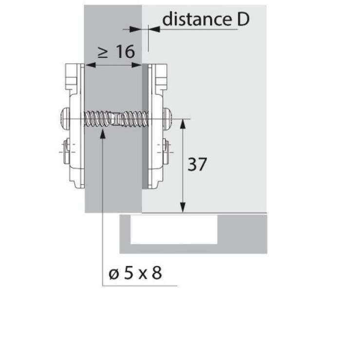 Embase avec réglage par excentrique avec vis Euro prémontées diam 5 x 8 mm distance 0 mm