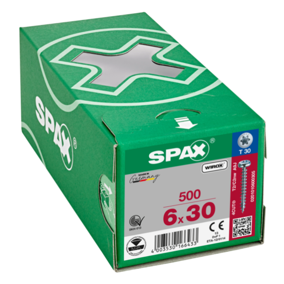 TÊTE RONDE SPAX T-STAR PLUS T30 FILETAGE TOTAL WIROX 500 PCS