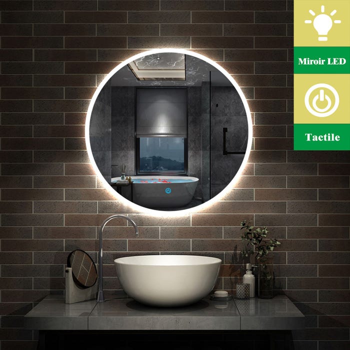 AICA Miroir de salle bain Rond LED, Lumière Blanc du jour 6000K Ø 60cm Type A
