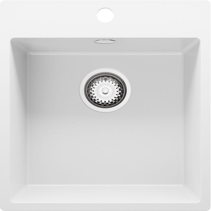 Evier Cuisine en Granit Blanc, 43 x 50 cm, Lavabo 1 bac + Kit de Vidage, Évier à Encastrer de Primagran