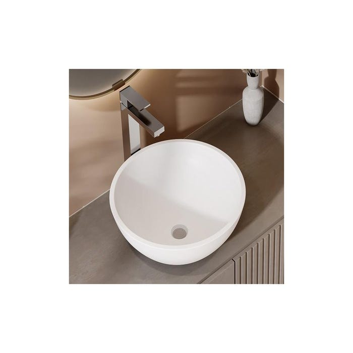 Vasque de salle de bain ronde en solid surface - 40 cm - Blanc - IMJA