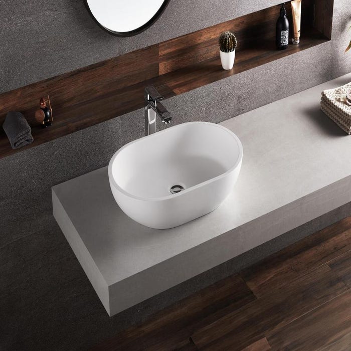 Vasque de salle de bain ovale en solid surface - Blanc - 58 cm - SENGLI