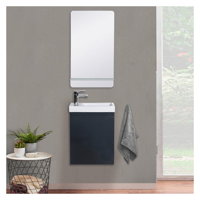Meuble lave-mains LISA gris anthracite + miroir rectangulaire