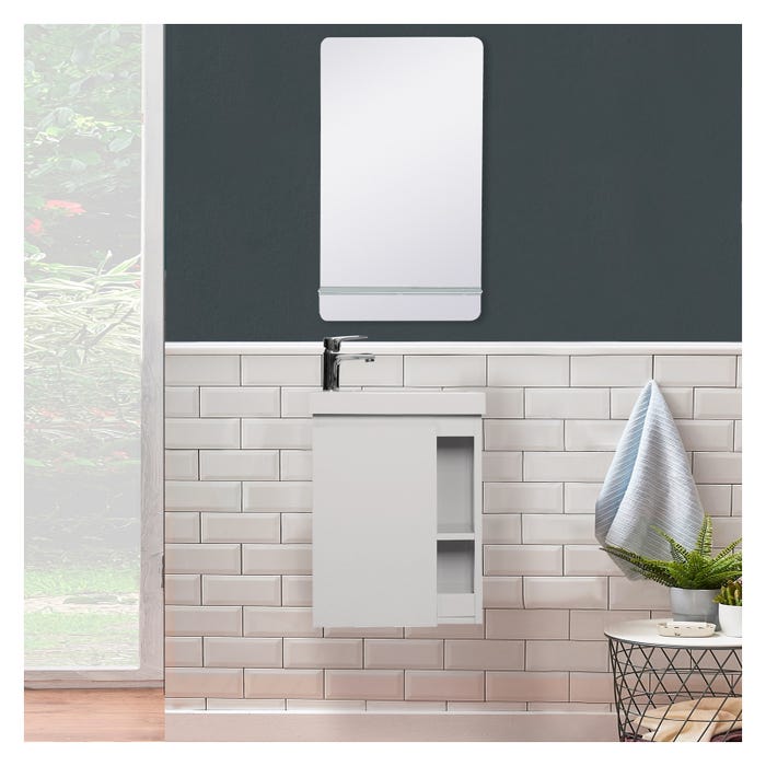 Meuble lave-mains HAMPTON Blanc avec vasque blanche + miroir