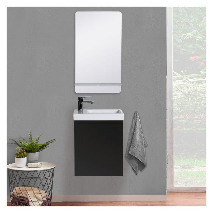 Meuble lave-mains LISA noir + miroir rectangulaire