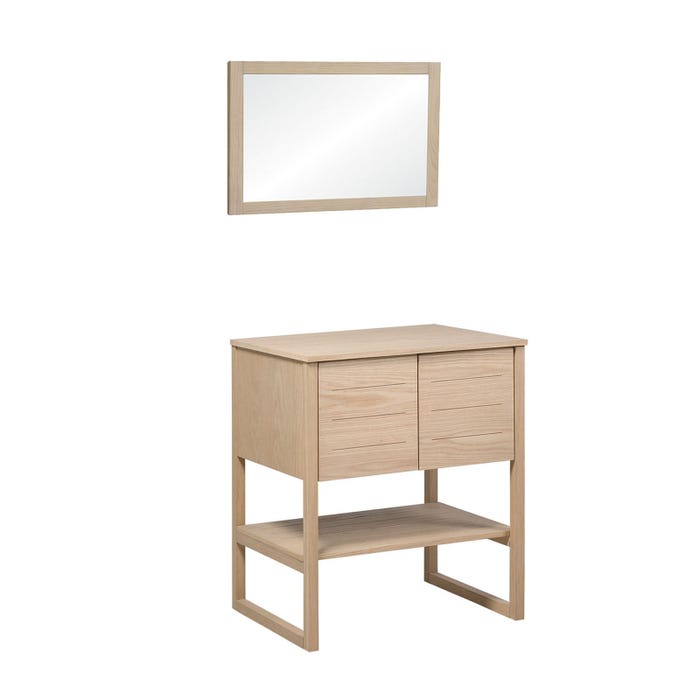 Meuble sous vasque plaqué chêne naturel ATOLL 70cm + miroir carré