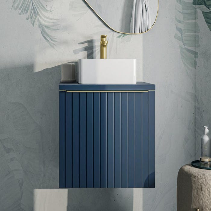 Meuble de salle de bain suspendu simple vasque strié bleu - 60 cm - JOSEPHA