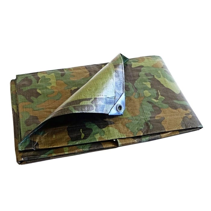 Bâche de Chantier 1,8x3 m - TECPLAST - CM150CH - Camouflage - Haute Qualité - Bâche de protection imperméable pour Travaux