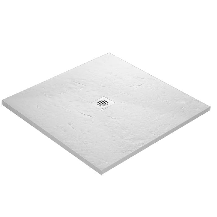 Receveur de douche blanc 90 x 90 cm ultra léger en résine aspect ardoise - grille carrée