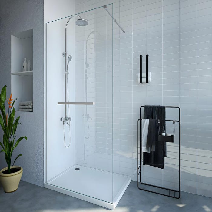 Paroi de douche à l'italienne avec porte-serviette - 120 x 200 cm - Chrome - Verre trempé - KRISTEN