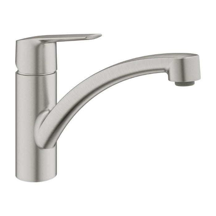 Mitigeur évier START GROHE 32441DC2 QuickFix Plus - bec bas- rotation 140° - inox brossé