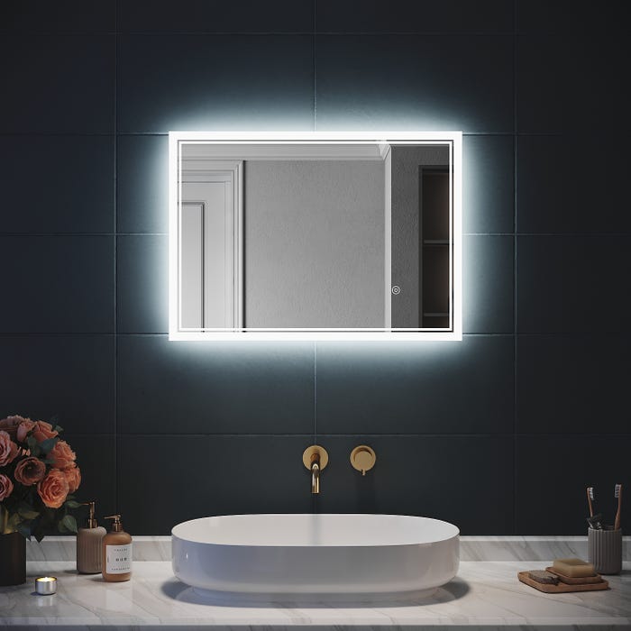 SIRHONA Miroir LED Salle de Bain avec éclairage, Miroir Lumineux Salle de Bain Anti-buée,70x50cm