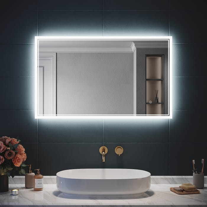 SIRHONA Miroir LED Salle de Bain avec éclairage, Miroir Lumineux Salle de Bain Anti-buée,100x60cm