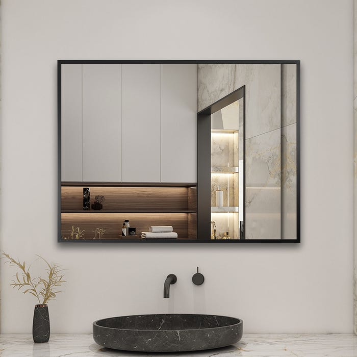 AICA Miroir rectangulaire noir (mat) suspendu horizontalement et verticalement 80*60cm
