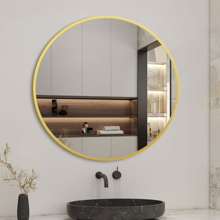 AICA Miroir rond d'or (mat) encadré suspendu horizontalement 70*70cm